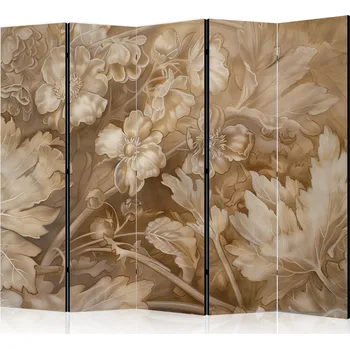 Paraván Paraván - vyřezávané květinové ozdoby v jemných sépiových a hnědých tónech Velikost: 225x172 cm, Provedení: Jednostranný