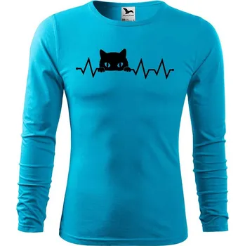 DOBRÝ TRIKO Pánské bavlněné triko Tep kočka Velikost: 2XL, Barva: Tyrkysová