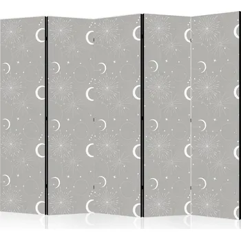 Paraván Paraván - kosmický ohňostroj - elegantní vzor s měsíci a hvězdami na šedém pozadí Velikost: 225x172 cm, Provedení: Jednostranný