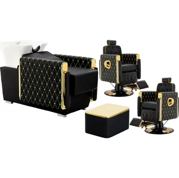 Kadeřnické křeslo Sada Kadeřnický mycí box a 2x Kadeřnická hydraulická otočná křesla s podnožkou do kadeřnického salonu mycí box pohyblivá keramická mísa armatura baterie sprchová hlavice Z-ENZO-3083+ENZO-9184(2SZT)