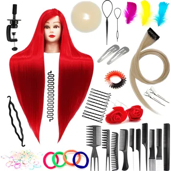 Cvičná hlava Ilsa Red 90 cm, termální vlasy + rukojeť, kadeřnická česací hlava, cvičební hlava Z-ILSA-RED-90CM(IZA)+SET-DOD-01