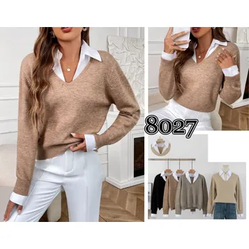 Dámský svetr Svetřík s košilovým límcem 8027 Itálie barva: černá, velikost: L/XL