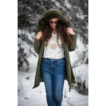 Dámská bunda Zimní kabát dlouhý M0576A Itálie barva: zelená-khaki, velikost: L