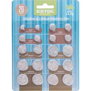 Článková baterie Baterie alkalické a lithiové, sada 20ks EXTOL ENERGY