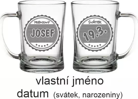 Skleněný půllitr se jménem vlastní návrh gravírováno laserem 600ml