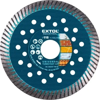 Řezný kotouč Kotouč diamantový řezný turbo Fast Cut, 115x22,2mm, suché i mokré řezání, EXTOL INDUSTRIAL