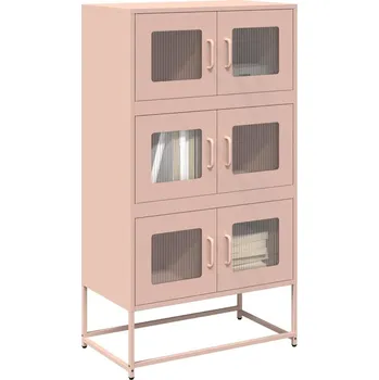 Policová skříň vidaXL Skříň highboard 68x39x123 cm ocel [853355] Barva: Růžová