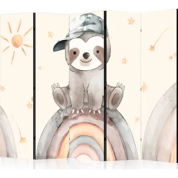 Paraván Paraván - Happy Lenh - Lenochod v tlumených barvách - Nosit čepici - Sedět na duze mezi hvězdami Velikost: 225x172 cm, Provedení: Jednostranný