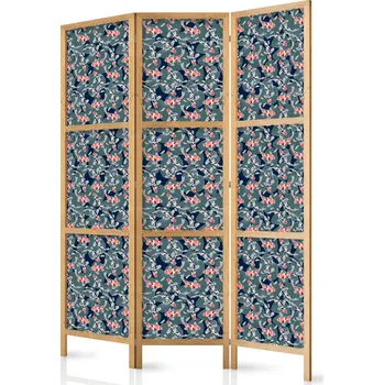 Paraván Japonský paraván - Ryba mezi listy - Barevné Koi Ryby mezi tmavě zelenými listy leknínu na vodní hladině Navy Velikost: 135x172 cm