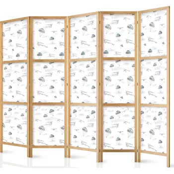 Paraván Japonský paraván - Akvarel: Letecká show na jasné obloze s jemnými mraky Velikost: 225x172 cm