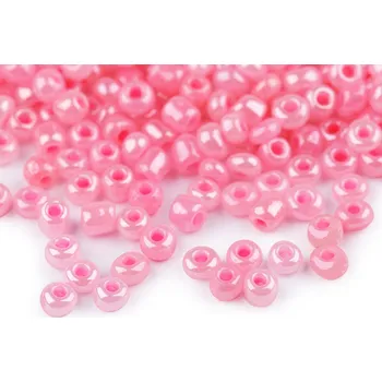 Dětské navlékací korálky Rokajl 5/0 - 4,5 mm perleťový, neprůhledný, malé, 145 růžová světlá