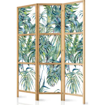 Paraván Japonský paraván - Listy na Zenitu: monstera, palma, kapradina a další exotické rostliny Velikost: 135x172 cm