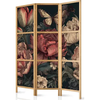 Paraván Japonský paraván - Květinová ilustrace: Nádherná poupata na tyrkysovém pozadí Velikost: 135x172 cm