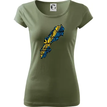 Dámské tričko Mapy - názvy měst - Švédsko - Dámské triko Pure - XL ( Khaki )