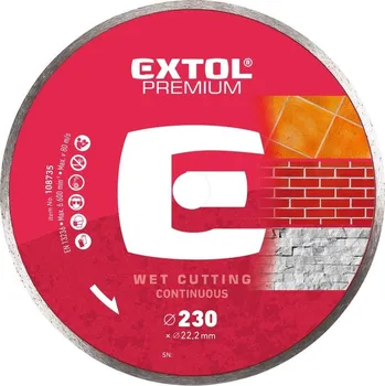 Řezný kotouč Kotouč diamantový řezný celoobvodový, 230x22,2mm, mokré řezání, EXTOL PREMIUM