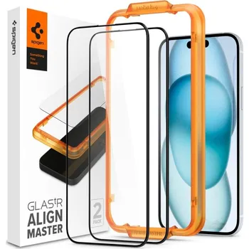Pouzdro na mobilní telefon Tvrzené sklo SPIGEN ALM GLASS FC 2-PACK IPHONE 15 BLACK