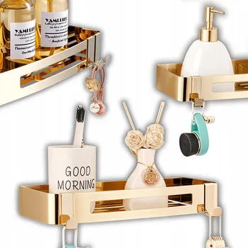 Koupelnový nábytek DELVANT KOUPELNOVÁ POLICE KOVOVÁ ZÁVĚSNÁ POD SPRCHU NA ZEĎ LOFT ZLATÁ