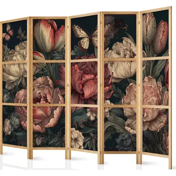 Paraván Japonský paraván - Květinová ilustrace: Nádherná poupata na tyrkysovém pozadí Velikost: 225x172 cm