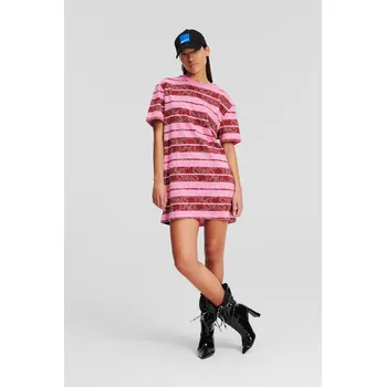 Dámské šaty ŠATY KARL LAGERFELD JEANS KLJ RELAXED STRIPED TEE DRESS MOONLIGHT MAUVE AOP