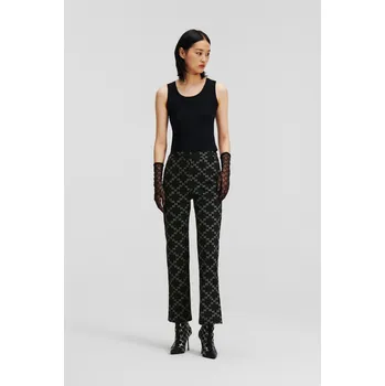 Dámské kalhoty KALHOTY KARL LAGERFELD JACQUARD PUNTO PANTS BLACK/WHITE JACQUARD