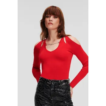 Dámský svetr SVETR KARL LAGERFELD CUT OUT KNIT SWEATER CHILI PEPPER
