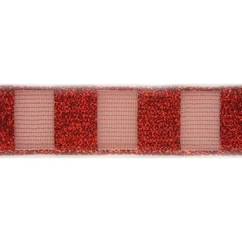 Stuha Kostková stuha s metaloplastem, monofilem a drátem, 25 mm, červená