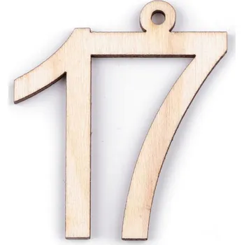 Výprodej - Dřevěná narozeninová čísla se závěsem 17 Varianta: 17 přírodní, Balení: 10 ks