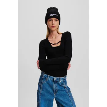 Dámský svetr SVETR KARL LAGERFELD JEANS KLJ LSLV LOGO KNITTED TOP BLACK