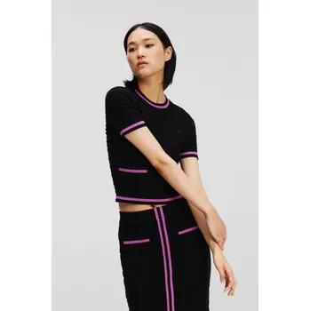 Dámský svetr SVETR KARL LAGERFELD TEXTURED CLASSIC KNIT TOP BLACK/IRIS ORCHID