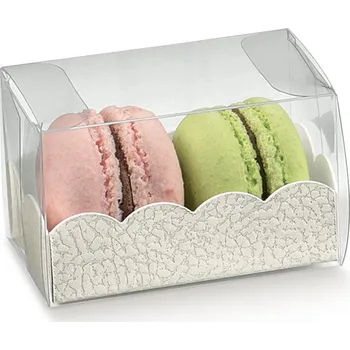 Dárková krabička Krabička na makronky 80x50 v.50 mm+vložka papír bílá kůže 1 ks/krabička