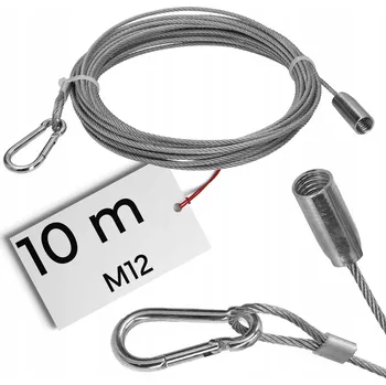 Lany Ocelové kominické lano 10 m s karabinou + závit M12