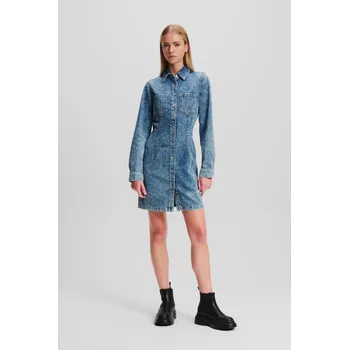 Dámské šaty ŠATY KARL LAGERFELD JEANS KLJ LSLV PINTUCK DENIM DRESS STONE WASHED BRIGHT BLUE