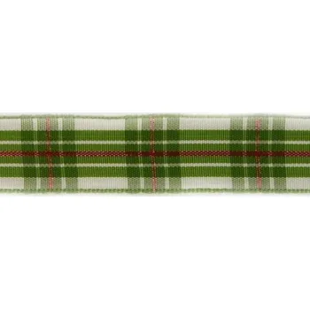 Stuha Kostková stuha s metaloplastem a drátem, 25 mm, zelená