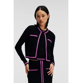 Dámský svetr KARDIGÁN KARL LAGERFELD TEXTURED CLASSIC KNIT CARDIGAN BLACK/IRIS ORCHID