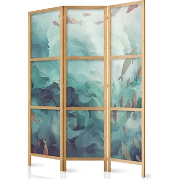Paraván Japonský paraván - Unikající ryba - Velmi rychle plavající ryba v tlumených barvách mezi hlubinami oceánu Velikost: 135x172 cm