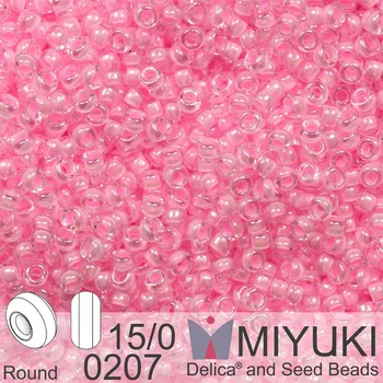 Korálek Korálky Miyuki Round 15/0. Barva 0207 Pink Lined Crystal . Balení 5g