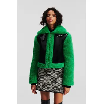 BUNDA KARL LAGERFELD FAUX FUR SHEARLING AVIATOR KELLY GREEN/BLACK
