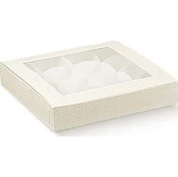 Dárková krabička Krabička+mřížka v.30mm s průhledem 160x160, bílá kůže 1 ks/krabička