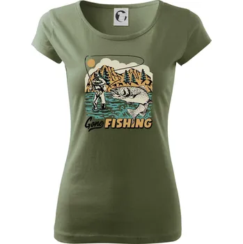 Dámské tričko Gone Fishing - Dámské triko Pure - XL ( Khaki )