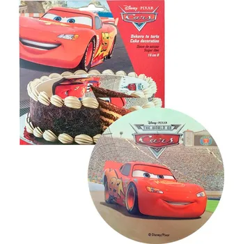 Jedlá dekorace na dort Terč z cukrového papíru Cars prům.16 cm 1 ks/krabička
