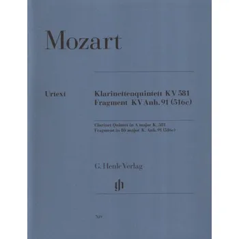 W.A. Mozart: Clarinet Quintet in A Major K. 581 and Fragment K. Anh. 91 (516c) (noty pro smyčcový kvartet, klarinet)