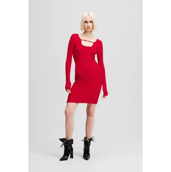 Dámské šaty ŠATY KARL LAGERFELD JEANS KLJ LSLV KNITTED LOGO DRESS POMPEIAN RED