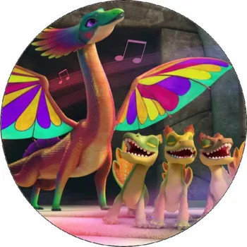 Jedlá dekorace na dort Jedlý papír Dračí záchranáři zpívající draci 19,5 cm