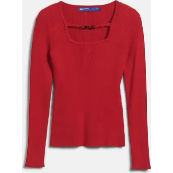 Dámský svetr SVETR KARL LAGERFELD JEANS KLJ LSLV LOGO KNITTED TOP POMPEIAN RED