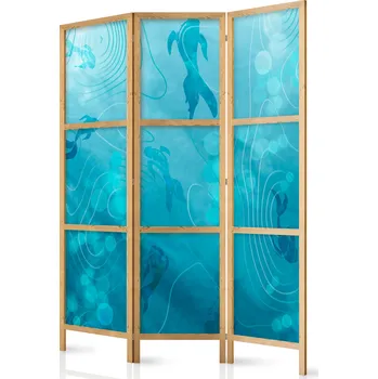 Paraván Japonský paraván - Koi ryby pod vodní hladinou: shluk japonských ryb v hlubinách rybníka v odstínech námořnické a modré Velikost: 135x172 cm