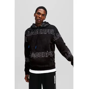 Pánská mikina MIKINA KARL LAGERFELD JEANS KLJ REGULAR AOP TEXT HOODIE KLJ LOGO BLACK-WHITE AOP