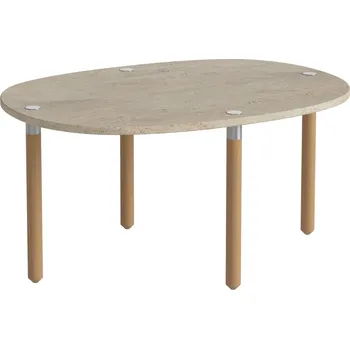 Konferenční stolek Bolia Béžový kamenný nízký konferenční stolek Tuk 71,5 x 52 cm s dubovou podnoží