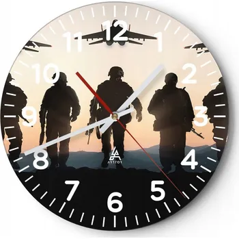 Hodiny Kuchyňské nástěnné hodiny 30x30 Militaria Moderní skleněné hodiny do obýváku Tiché