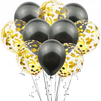 Balónek VELKÉ ČERNO-ZLATÉ BALÓNKY S KONFETAMI NAROZENINY SVATEBNÍ HOSTINA DEKORACE SADA 10 KS