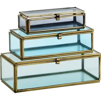 Úložný box MADAM STOLTZ Skleněný box Grey/Turquoise/Seagreen – set 3 ks